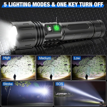 Rechargeable High-Output Tactical Flashlight with USB Power Bank – 5-Mode Zoomable LED Torch for Camping, Emergencies & Outdoor Adventures