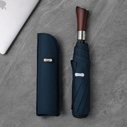 Automatic Open Compact Umbrella with Wooden Curved Handle for Rain – Windproof Canopy with Aluminum Frame – Men's & Women's Travel Accessory