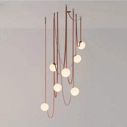 Frosted Glass Globe Hanging Light with Leather Cord Suspension for Dining Room & Living Room | Adjustable Height Ceiling Fixture | E27 Socke