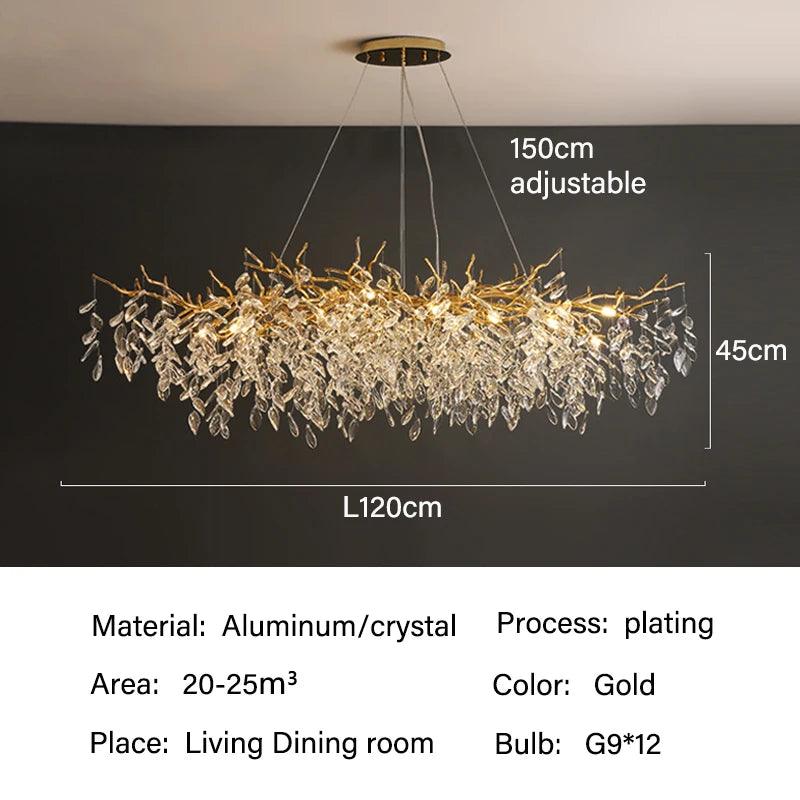 Rectangular Crystal Chandelier with G9 LED Bulbs for Dining Room & Living Room Gold or Silver Finish Modern Overhead Fixture
