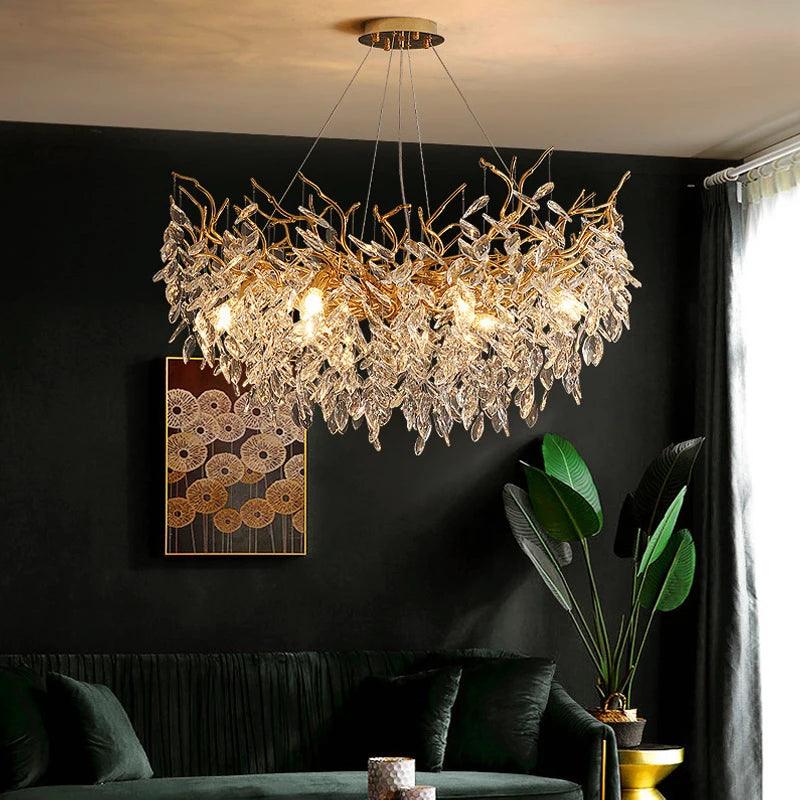 Crystal Ceiling Fixture LED Linear Bar Chandelier Dining Room Gold Silver Hanging Light Modern Luxury Island Lighting for Living Spaces