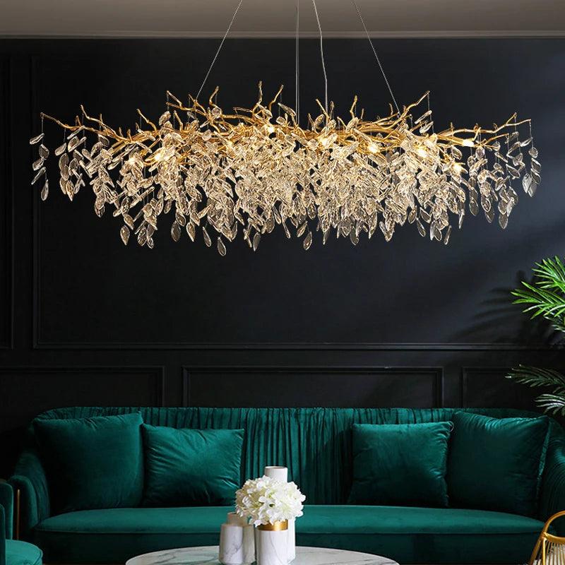Rectangular Crystal Chandelier with G9 LED Bulbs for Dining Room & Living Room Gold or Silver Finish Modern Overhead Fixture