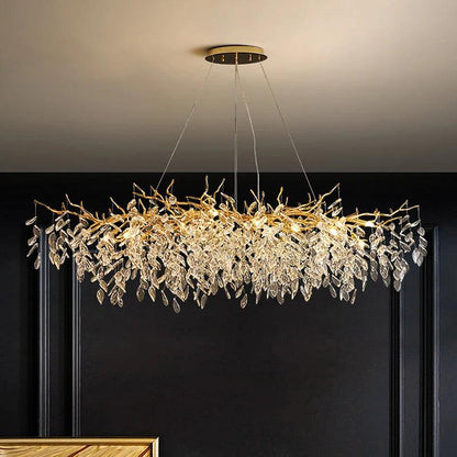 Rectangular Crystal Chandelier with G9 LED Bulbs for Dining Room & Living Room Gold or Silver Finish Modern Overhead Fixture
