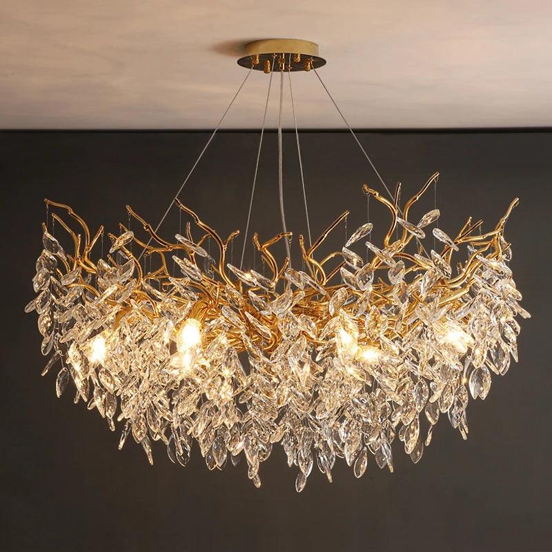 Rectangular Crystal Chandelier with G9 LED Bulbs for Dining Room & Living Room Gold or Silver Finish Modern Overhead Fixture