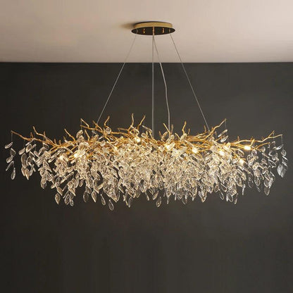 Crystal Ceiling Fixture LED Linear Bar Chandelier Dining Room Gold Silver Hanging Light Modern Luxury Island Lighting for Living Spaces