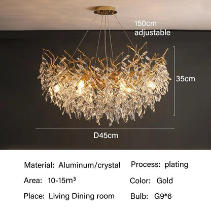 Rectangular Crystal Chandelier with G9 LED Bulbs for Dining Room & Living Room Gold or Silver Finish Modern Overhead Fixture