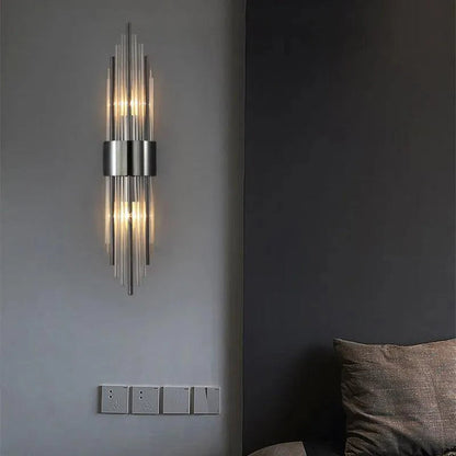 Crystal Wall Sconce with LED Light – Modern Gold or Black Finish for Bedroom, Hallway, Living Room – 14 in to 22 in