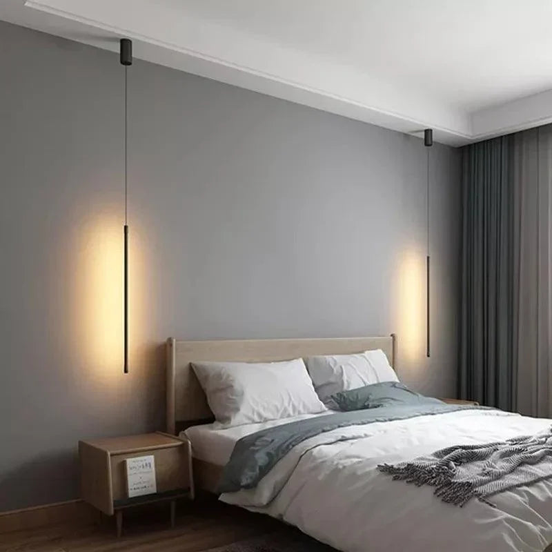Sleek Cylinder Drop Light with Height-Adjustable Cord Black Aluminum LED Fixture for Bedrooms Nightstands Dining Tables Kitchen Islands Cont
