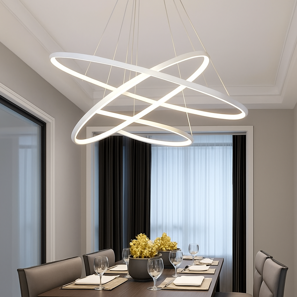 Modern LED Ring Pendant Light – Circular Hanging Chandelier for Dining Room, Living Room & Entryway | Contemporary Ceiling Fixture