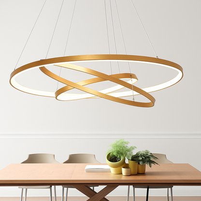 LED Circle Chandelier Metal Sculptural Fixture Gold White Black Adjustable Ring Ceiling Light for Dining Kitchen Island Living Room Contempo