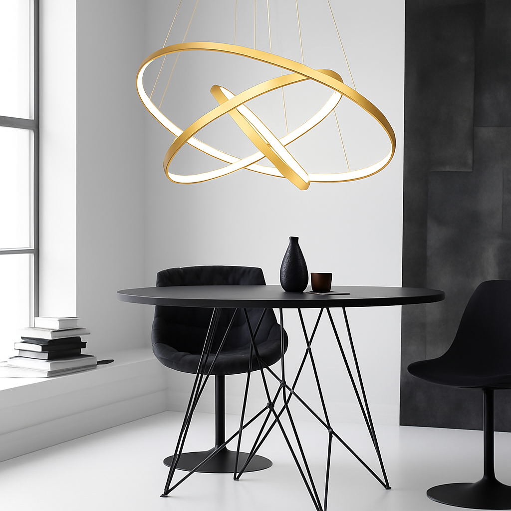 LED Circle Chandelier Metal Sculptural Fixture Gold White Black Adjustable Ring Ceiling Light for Dining Kitchen Island Living Room Contempo