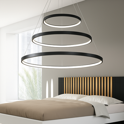LED Circle Chandelier Metal Sculptural Fixture Gold White Black Adjustable Ring Ceiling Light for Dining Kitchen Island Living Room Contempo