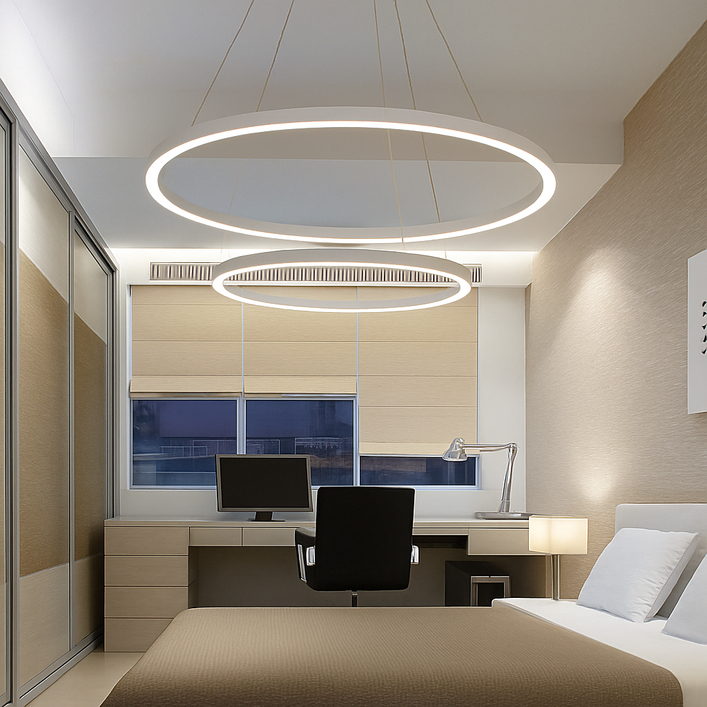 LED Circle Chandelier Metal Sculptural Fixture Gold White Black Adjustable Ring Ceiling Light for Dining Kitchen Island Living Room Contempo