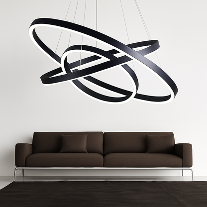 Multi-Ring LED Ceiling Light Fixture Black Steel Hanging Chandelier for Dining Room Living Space Adjustable Height Contemporary Circle Desig