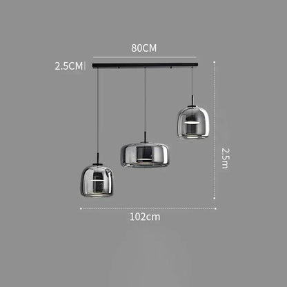 Glass Drop Ceiling Fixture 40 in Adjustable Height Cognac Smoke Gray Over Island Dining Table Modern Nordic Minimalist Hanging Lamp Bedroom