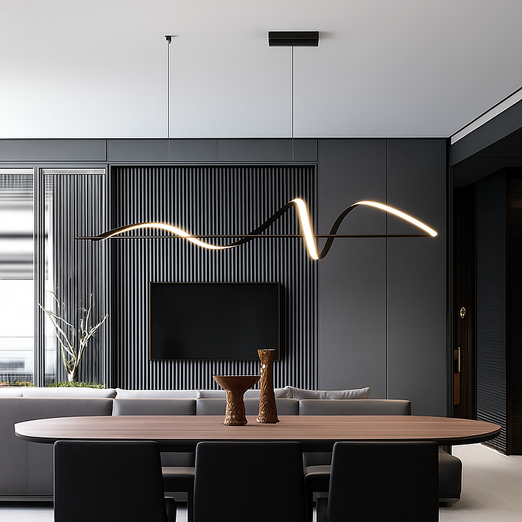 Dimmable LED Ceiling Pendant Light with Remote Control for Dining Room & Living Room | Contemporary Hanging Fixture in Black, White or Gold