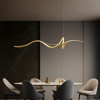 Linear LED Hanging Light for Dining Room Black Alloy Dimmable Ceiling Fixture 162-323 sq ft Coverage Modern Wave Design for Kitchen Island L