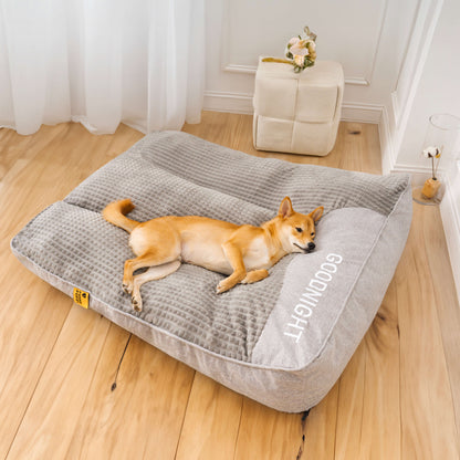 Orthopedic Dog Bed with Raised Bolster Pillow – Plush Crystal Velvet Pet Cushion for Joint Support, Machine Washable Cover for Small to