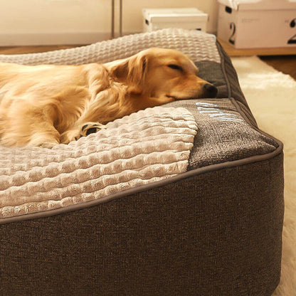 Plush Cushion Sleeping Mat for Large Dogs with Bolster Support Gray Brown 47 inches Indoor Pet Lounger Machine Washable Cover