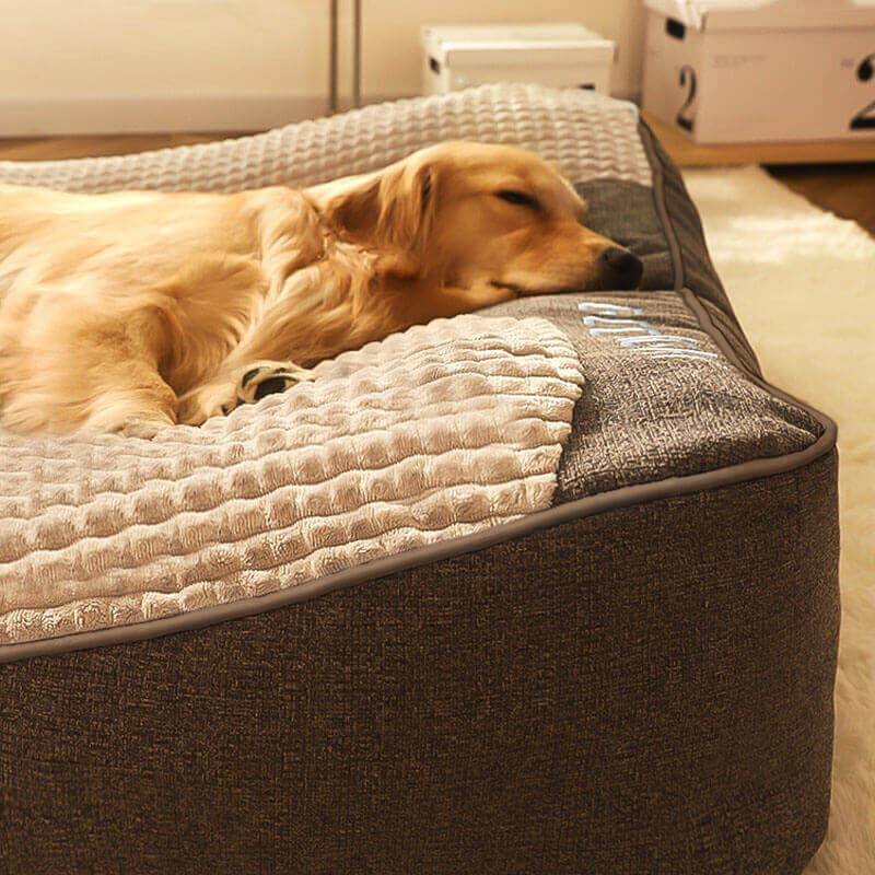 Orthopedic Dog Bed with Raised Bolster Pillow – Plush Crystal Velvet Pet Cushion for Joint Support, Machine Washable Cover for Small to