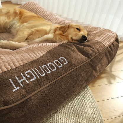 Plush Cushion Sleeping Mat for Large Dogs with Bolster Support Gray Brown 47 inches Indoor Pet Lounger Machine Washable Cover