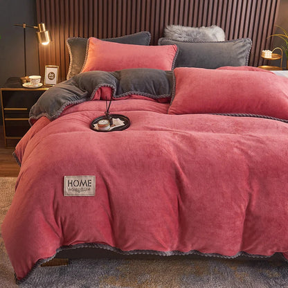 Soft Fleece Comforter Cover Set Winter Warm Bedding Queen King Gray Pink Beige Black for Bedroom Cold Weather Cozy Night Sleep