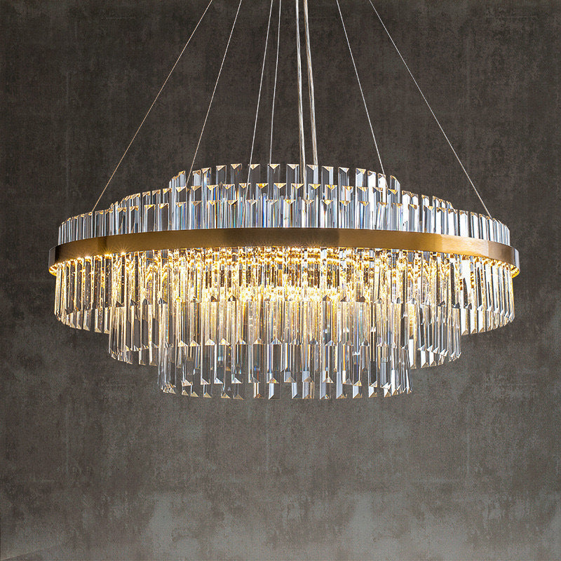 Cascading K9 Crystal Chandelier with Warm LED Light – Multi-Tiered Statement Fixture for Dining Room, Entryway & Living Space