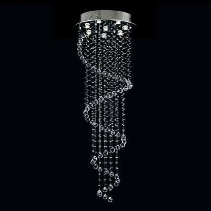 Hanging Raindrop Chandelier with Multi-Tier Clear Faceted Beads & Polished Metal Canopy for Foyer & Stairwell