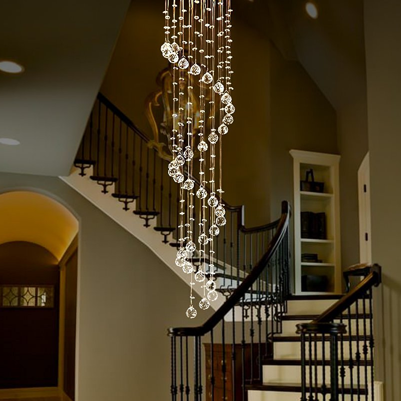 Hanging Raindrop Chandelier with Multi-Tier Clear Faceted Beads & Polished Metal Canopy for Foyer & Stairwell
