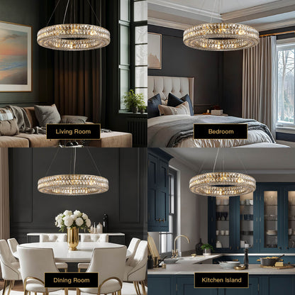 Double-Ring Crystal Chandelier in Gold or Silver Finish – Contemporary Candelabra-Style Hanging Light for Dining Room & Kitchen Island – 3