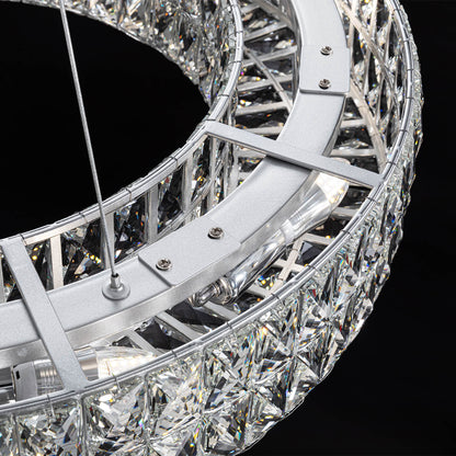 Double-Ring Crystal Chandelier in Gold or Silver Finish – Contemporary Candelabra-Style Hanging Light for Dining Room & Kitchen Island – 3