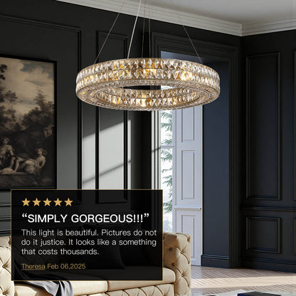 Double-Ring Crystal Chandelier in Gold or Silver Finish – Contemporary Candelabra-Style Hanging Light for Dining Room & Kitchen Island – 3