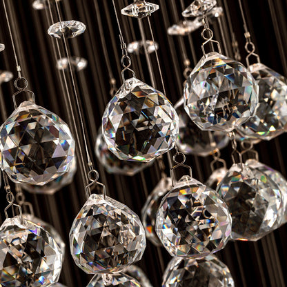 Orbital Raindrop Crystal Chandelier with Multi-Tier Chrome Frame for Stairwells & High Ceilings