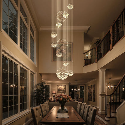 Spiral Raindrop Crystal Pendant Light 120 in Drop Chrome Multi-Tier Fixture for High Ceilings Entryways Double-Height Foyers Stairwells