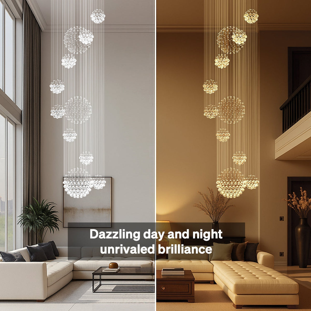 Spiral Raindrop Crystal Pendant Light 120 in Drop Chrome Multi-Tier Fixture for High Ceilings Entryways Double-Height Foyers Stairwells