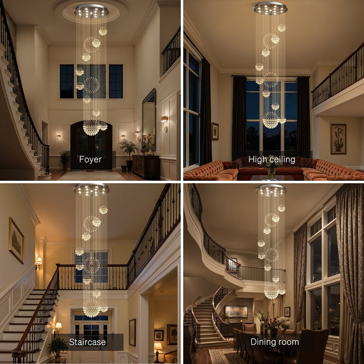 Orbital Raindrop Crystal Chandelier with Multi-Tier Chrome Frame for Stairwells & High Ceilings