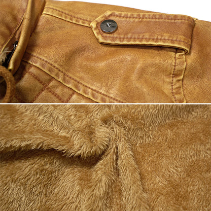 Men's Faux Leather Jacket with Removable Hood – Classic Motorcycle Style Coat for Fall & Winter