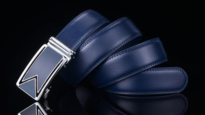 Genuine Cowhide Dress Belt for Men – Water-Resistant Full-Grain Leather with Scratch-Proof Finish, Classic Navy Waist Strap for Business &