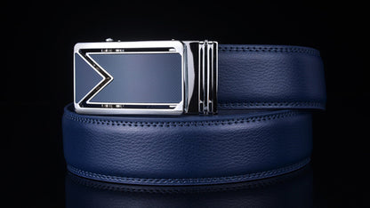 Genuine Cowhide Dress Belt for Men – Water-Resistant Full-Grain Leather with Scratch-Proof Finish, Classic Navy Waist Strap for Business &