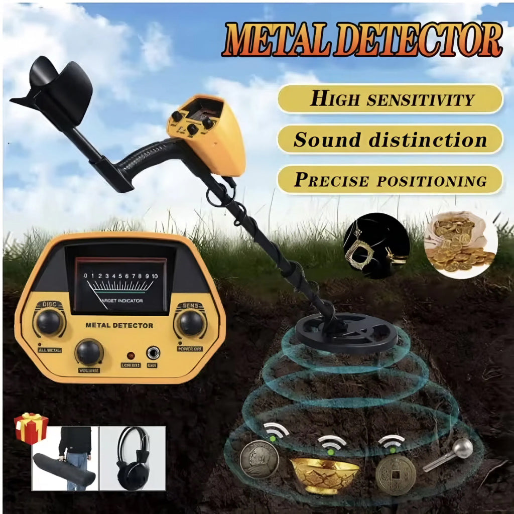 Handheld Treasure Finder with Waterproof Coil & Adjustable Shaft for Gold Silver Coins Jewelry Beach Hunting