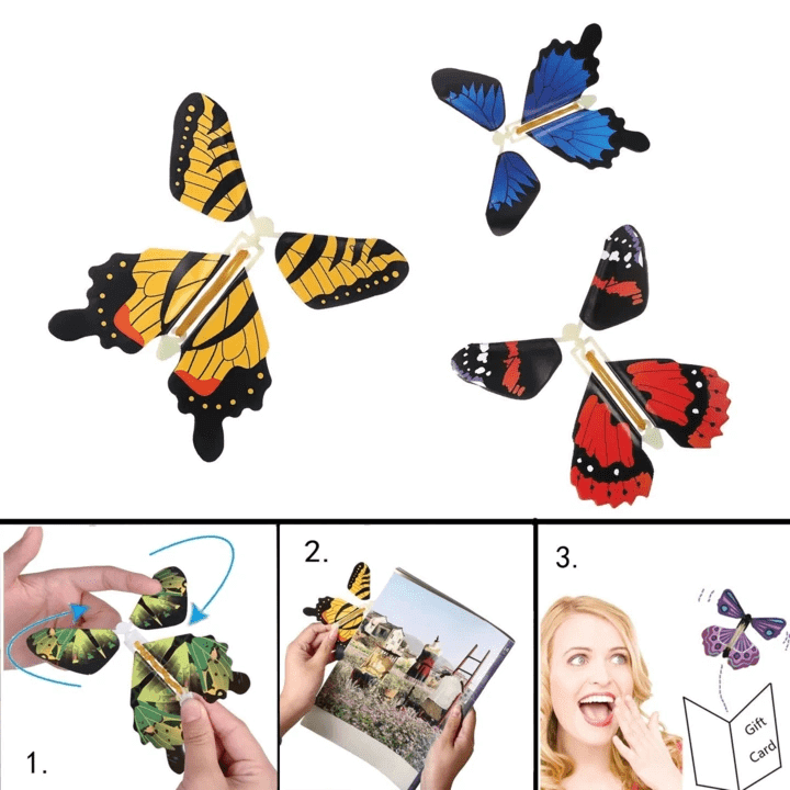 Wind-Up Flying Butterfly Surprise for Greeting Cards & Books | Novelty Gift Toy for Weddings Parties Birthdays