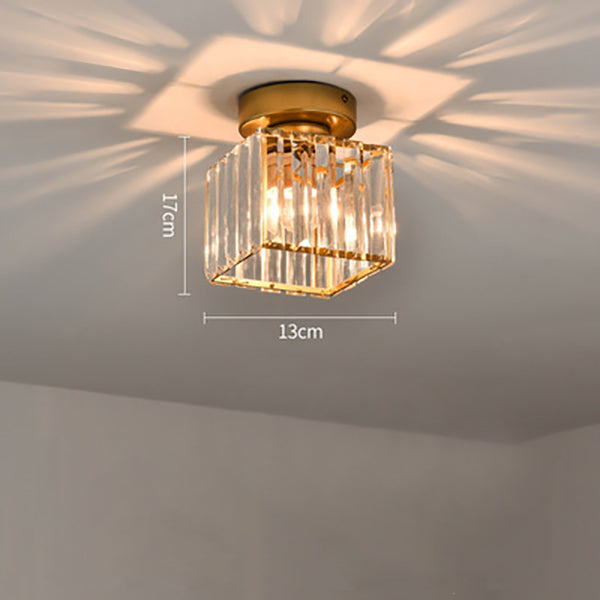 Cube Crystal Flush Mount Ceiling Light with Brass Frame 10 Inch for Bedroom Hallway Entryway Living Room Office Modern Home Lighting Fixture