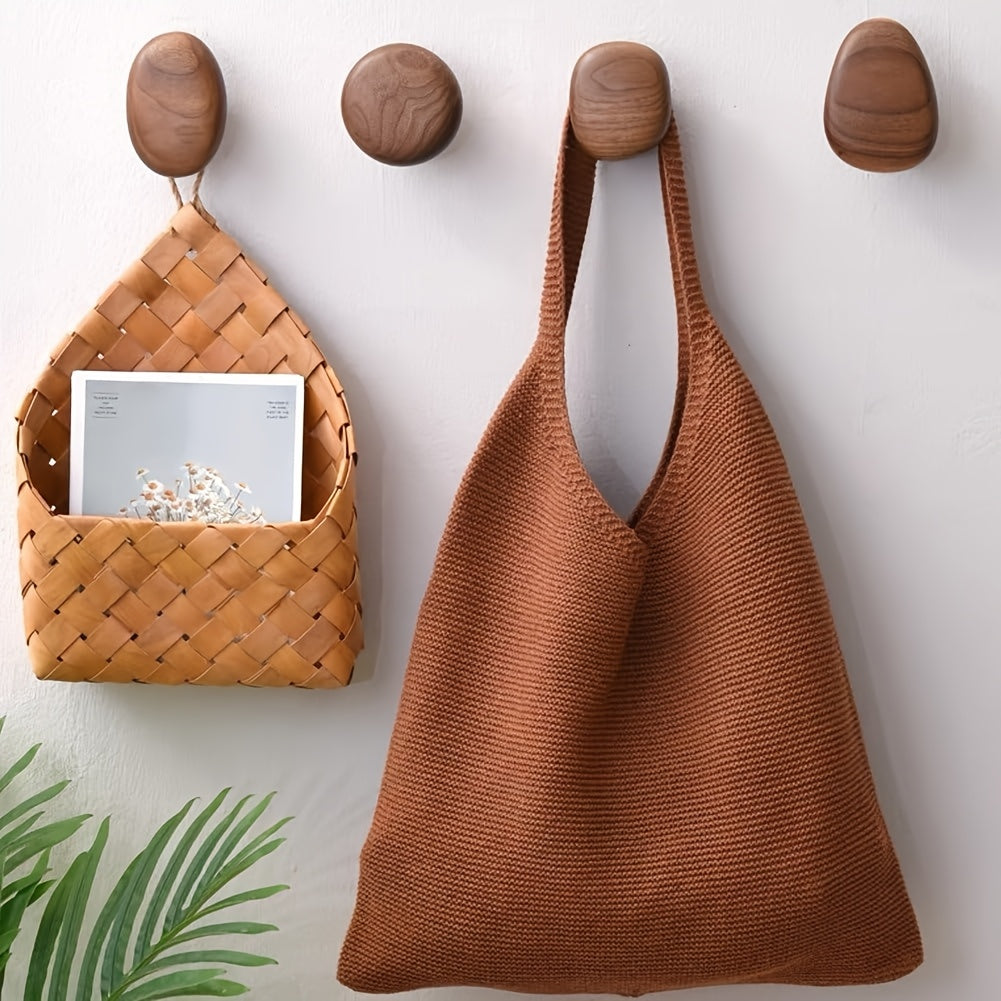 Pebble-Shaped Wooden Pegs 4-Piece Storage Organizer Set Natural Finish for Entryway Bathroom Bedroom Kitchen Minimalist Decor