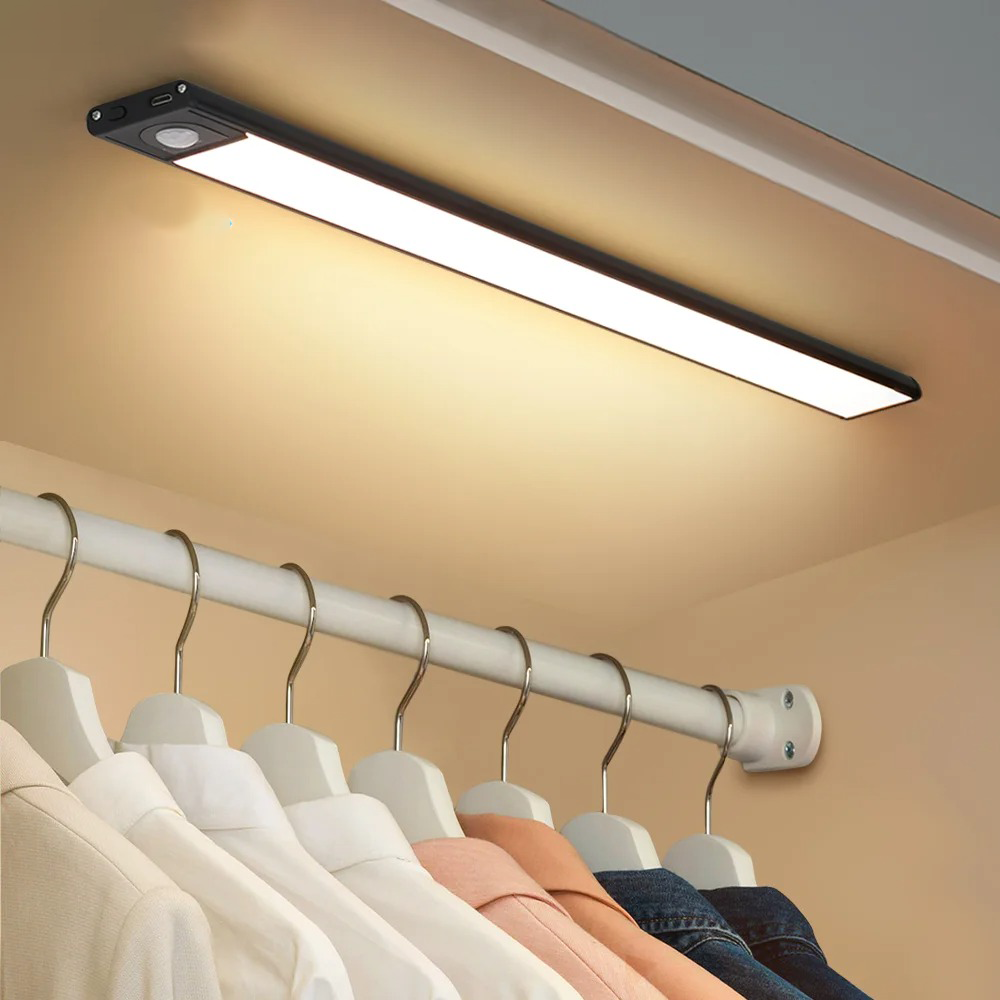 Motion Sensor LED Under Cabinet Light Rechargeable Magnetic Strip Battery Powered Kitchen Closet Pantry Hallway Wireless Lighting Bar for Co