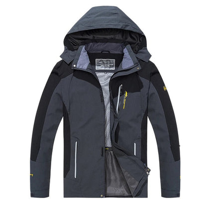 Men's Waterproof Windproof Hiking Jacket with Hood for Outdoor Adventures, Camping, Trekking & Running