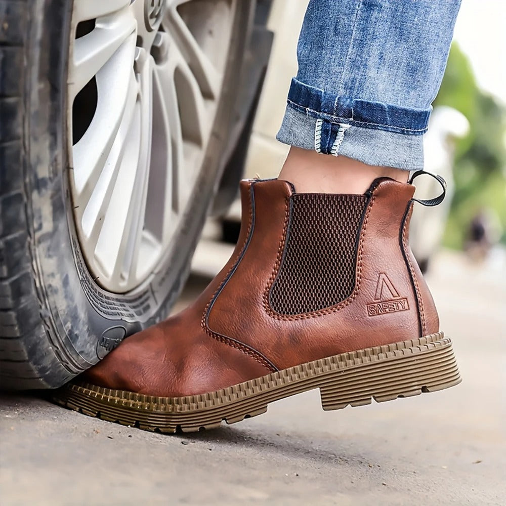 Steel Toe Work Boots for Men - Slip Resistant Industrial Safety Shoes with Waterproof Upper
