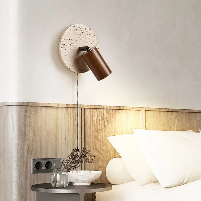 Rotatable Travertine Stone Sconce 7 Inch Adjustable Bedside Reading Light Warm LED Wall Mount Task Lighting Fixture for Bedroom Living Room