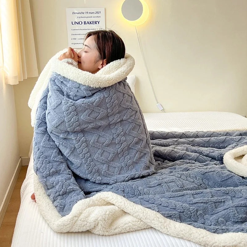 Plush Lamb Wool & Fleece Winter Blanket for Couch and Bed – Insulating Heavyweight Throw for Cold Nights