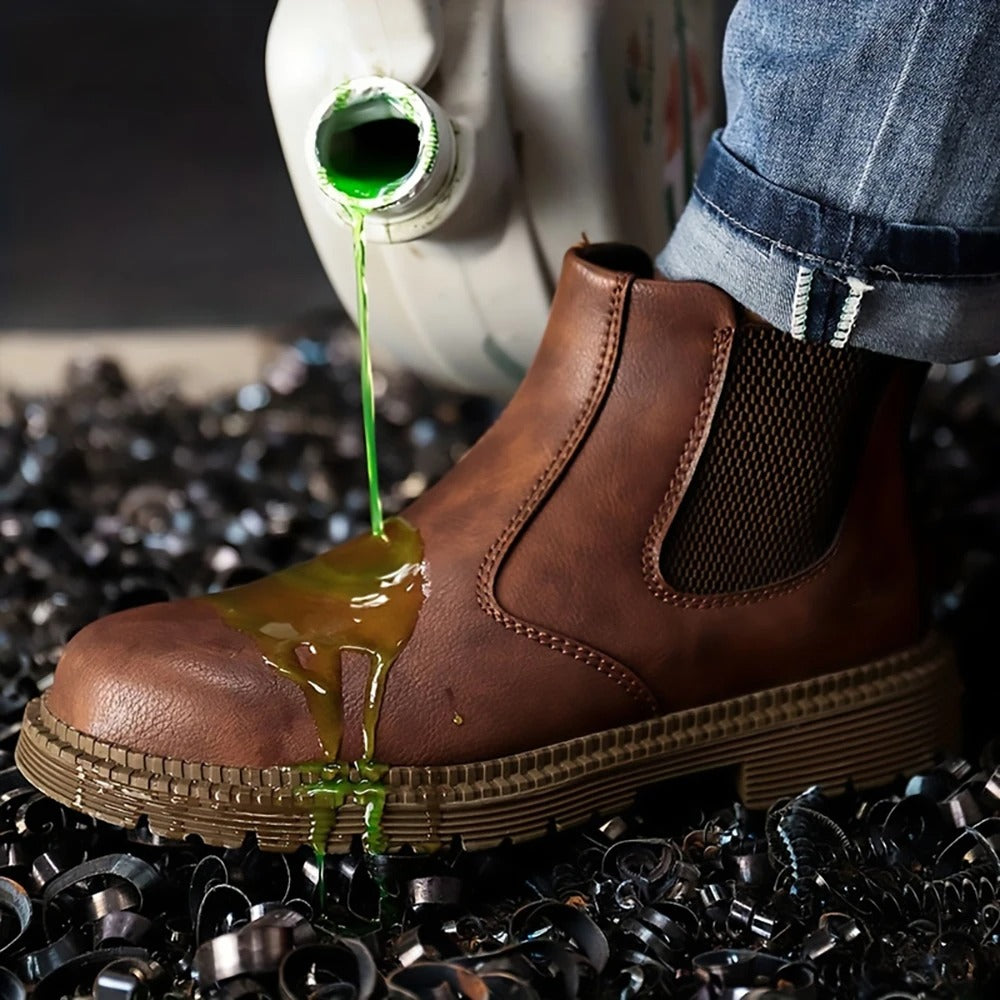 Steel Toe Work Boots for Men - Slip Resistant Industrial Safety Shoes with Waterproof Upper