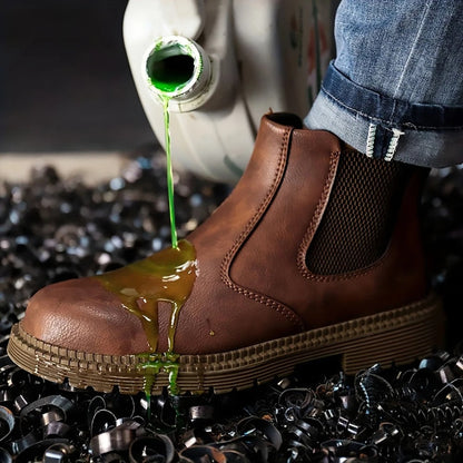 Steel Toe Work Boots for Men - Slip Resistant Industrial Safety Shoes with Waterproof Upper